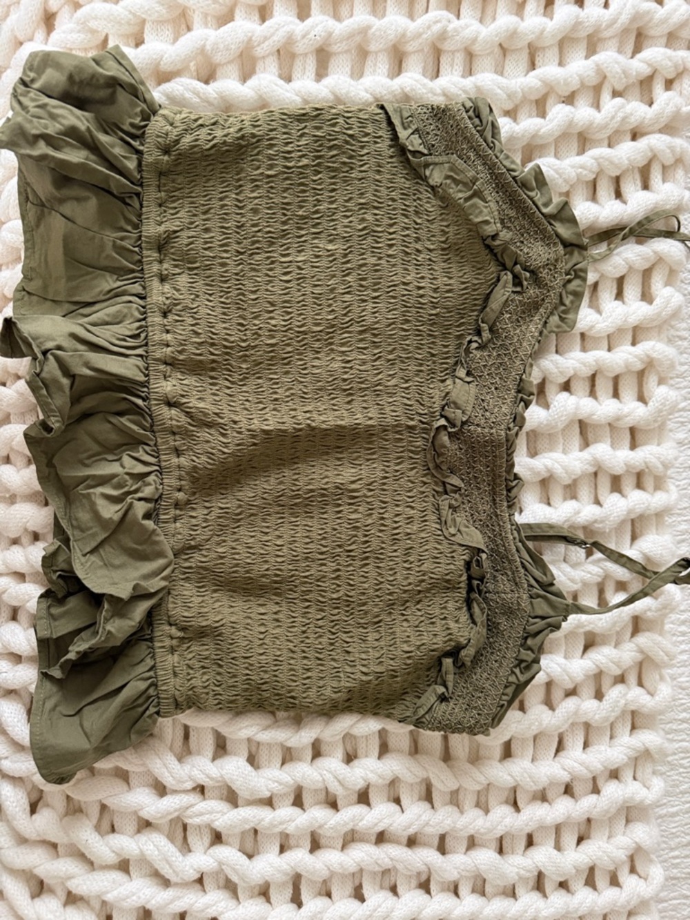 Smocked Olive Green Ruffle Tank Top